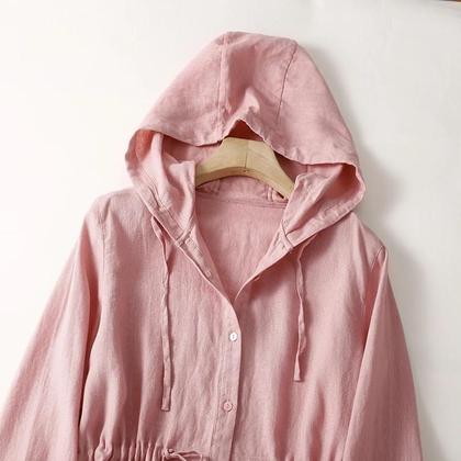 Imagem de Vestido Feminino Com Capuz, Amarração, Cintura Elástica, Modelo A-Line, Manga Longa, Comprimento