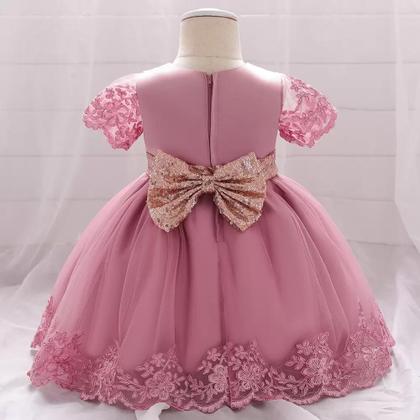 Imagem de Vestido feminino com renda cor rosa infantil festa  -Tamanho M 2 anos