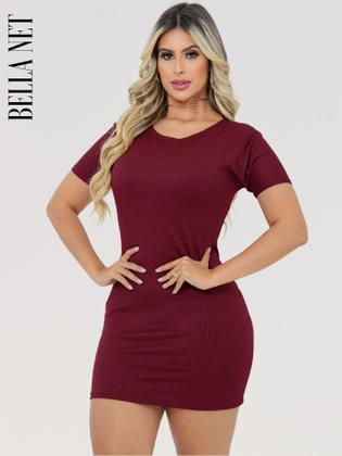 Imagem de Vestido feminino curto com manguinhas canelado P M G - Preto - M