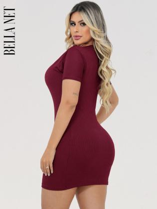 Imagem de Vestido feminino curto com manguinhas canelado P M G - Preto - M
