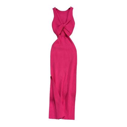 Imagem de Vestido Feminino De Verão Elegante Em Tricô Justo Com Fenda Longa Para Festa YuooMuoo 2025
