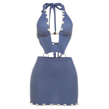Imagem de Vestido Feminino De Verão Halter Crochê Sem Costas Com Detalhe De Pérolas Para Praia, Balada E Festa