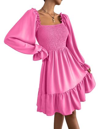 Imagem de Vestido feminino Ekaliy de manga folhada com blusa Aline Hot Pink M