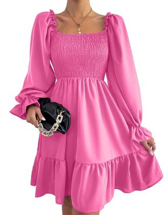 Imagem de Vestido feminino Ekaliy de manga folhada com blusa Aline Hot Pink M