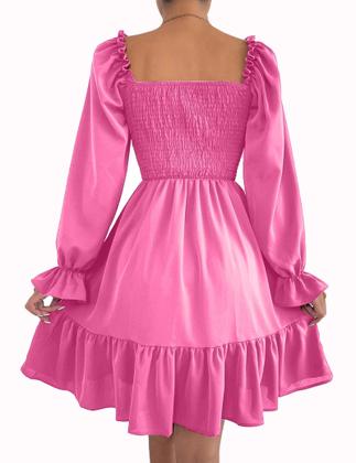 Imagem de Vestido feminino Ekaliy de manga folhada com blusa Aline Hot Pink M