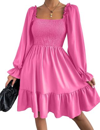 Imagem de Vestido feminino Ekaliy de manga folhada com blusa Aline Hot Pink M