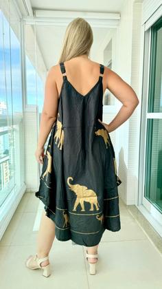 Imagem de Vestido Feminino Indiano Alça c/ Regulagem e Bolsos Trapézio Plus Size-cod.090A