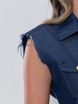 Imagem de Vestido Feminino Jeans Chemise regata soltinho com botões e bolso moda