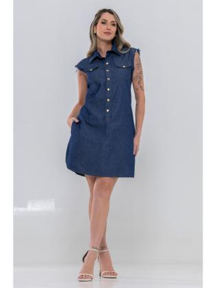 Imagem de Vestido Feminino Jeans Chemise regata soltinho com botões e bolso moda
