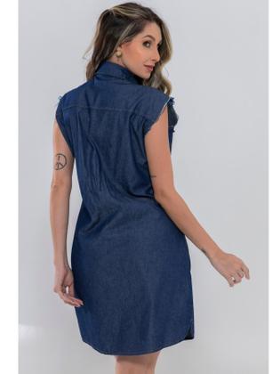 Imagem de Vestido Feminino Jeans Chemise regata soltinho com botões e bolso moda