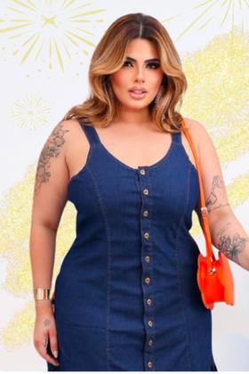 Imagem de Vestido Feminino Jeans com Elastano Plus Size com Alcinhas