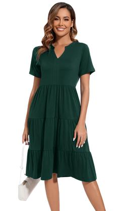 Imagem de Vestido feminino Jeqeocafy com decote em V, fluído, manga curta de verão 2025