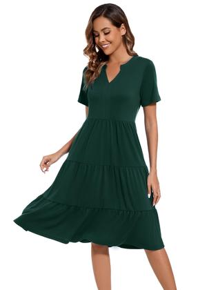 Imagem de Vestido feminino Jeqeocafy com decote em V, fluído, manga curta de verão 2025