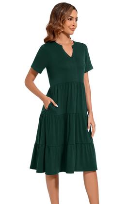 Imagem de Vestido feminino Jeqeocafy com decote em V, fluído, manga curta de verão 2025