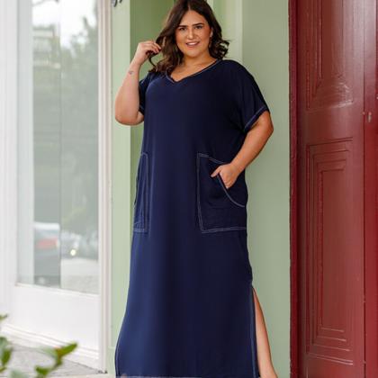 Imagem de Vestido Feminino Longo Com Bolso Sobreposto Plus Size