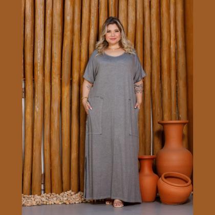 Imagem de Vestido Feminino Longo Com Bolso Sobreposto Plus Size