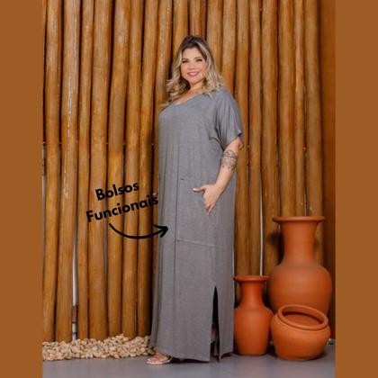 Imagem de Vestido Feminino Longo Com Bolso Sobreposto Plus Size