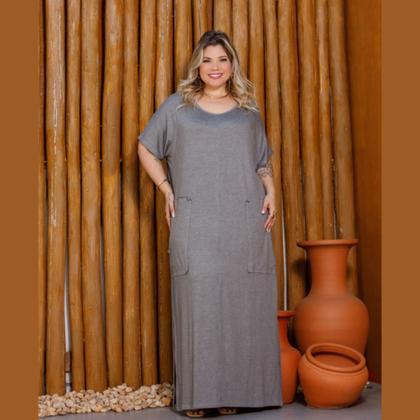 Imagem de Vestido Feminino Longo Com Bolso Sobreposto Plus Size