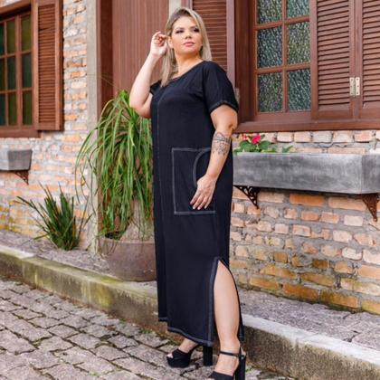 Imagem de Vestido Feminino Longo Com Bolso Sobreposto Plus Size