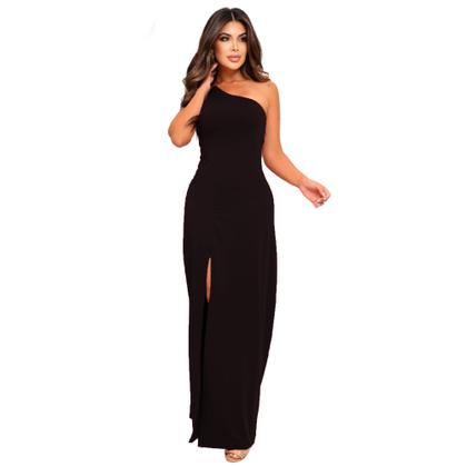 Imagem de Vestido Feminino Longo Com Fenda Lateral Nula Manga Ideal Para Festa Formatura Casamento
