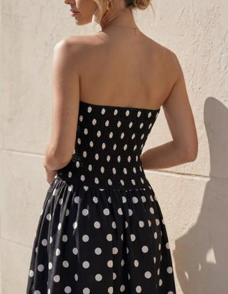 Imagem de Vestido Feminino Longo Crepinho Estampado Bolinha Poa Soltinho Sem Alças
