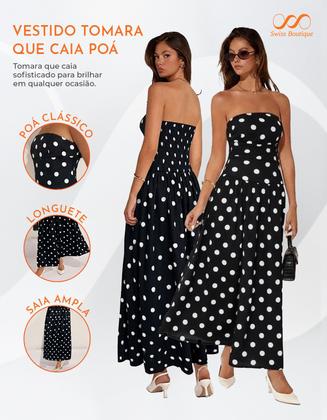 Imagem de Vestido Feminino Longo Crepinho Estampado Bolinha Poa Soltinho Sem Alças