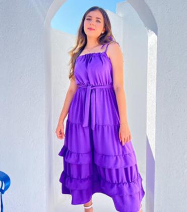 Imagem de Vestido feminino  longo lilás de alça fina