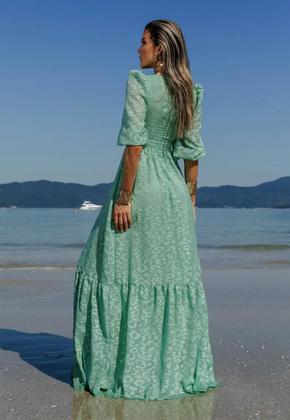Imagem de Vestido feminino longo luxo devore verde menta
