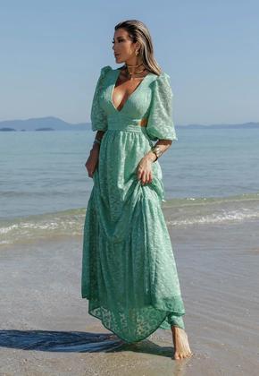 Imagem de Vestido feminino longo luxo devore verde menta