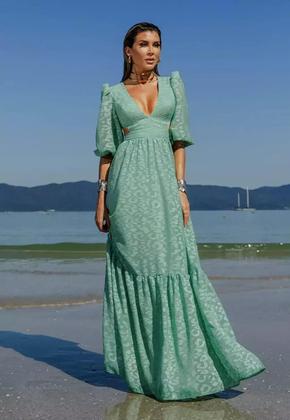 Imagem de Vestido feminino longo luxo devore verde menta