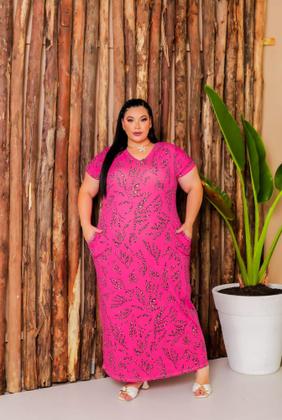 Imagem de Vestido Feminino Longo Plus Size De Manga Com Gola V em Viscolycra Estampas Variadas