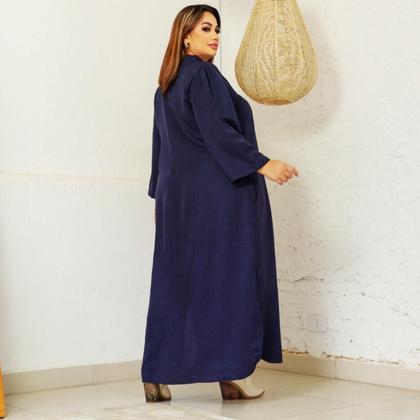 Imagem de Vestido Feminino Longo Plus Size Linho Soltinho Lia Rosa