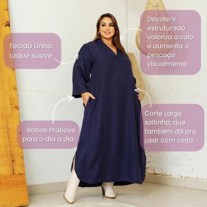 Imagem de Vestido Feminino Longo Plus Size Linho Soltinho Lia Rosa