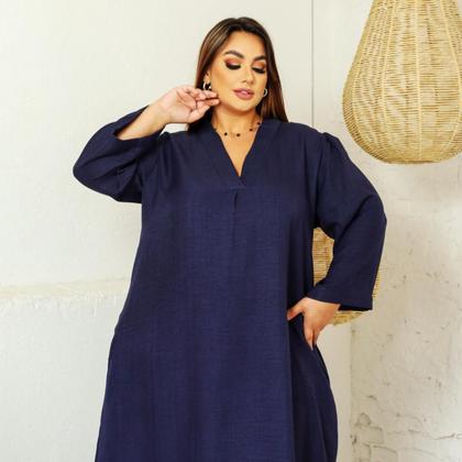 Imagem de Vestido Feminino Longo Plus Size Linho Soltinho Lia Rosa