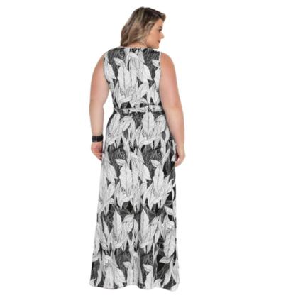 Imagem de Vestido Feminino Longo Plus Size Transpassado Folhagem