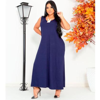 Imagem de Vestido Feminino Longo  Regata Com Bolso Plus Size Moda Despojada Mullet tendencia Fenda Lateral