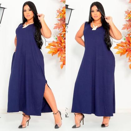 Imagem de Vestido Feminino Longo  Regata Com Bolso Plus Size Moda Despojada Mullet tendencia Fenda Lateral