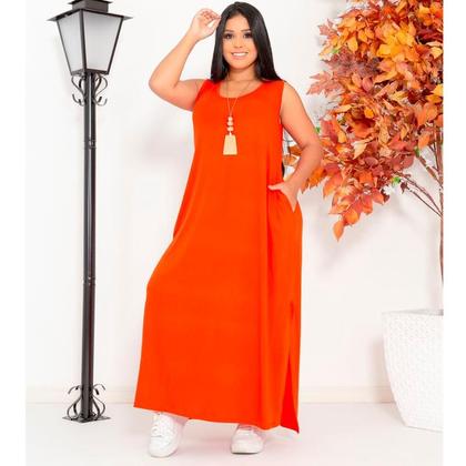 Imagem de Vestido Feminino Longo  Regata Com Bolso Plus Size Moda Despojada Mullet tendencia Fenda Lateral
