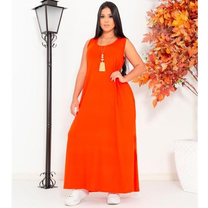 Imagem de Vestido Feminino Longo  Regata Com Bolso Plus Size Moda Despojada Mullet tendencia Fenda Lateral