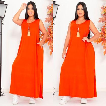 Imagem de Vestido Feminino Longo  Regata Com Bolso Plus Size Moda Despojada Mullet tendencia Fenda Lateral