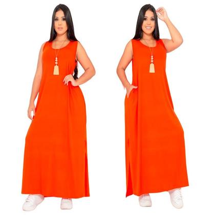 Imagem de Vestido Feminino Longo  Regata Com Bolso Plus Size Moda Despojada Mullet tendencia Fenda Lateral