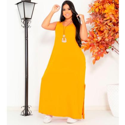 Imagem de Vestido Feminino Longo  Regata Com Bolso Plus Size Moda Despojada Mullet tendencia Fenda Lateral