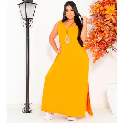 Imagem de Vestido Feminino Longo  Regata Com Bolso Plus Size Moda Despojada Mullet tendencia Fenda Lateral