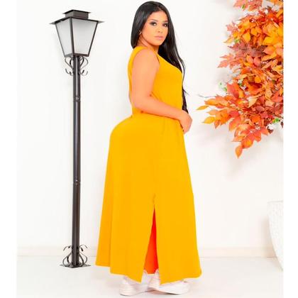 Imagem de Vestido Feminino Longo  Regata Com Bolso Plus Size Moda Despojada Mullet tendencia Fenda Lateral