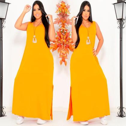 Imagem de Vestido Feminino Longo  Regata Com Bolso Plus Size Moda Despojada Mullet tendencia Fenda Lateral