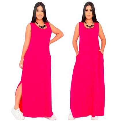 Imagem de Vestido Feminino Longo  Regata Com Bolso Plus Size Moda Despojada Mullet tendencia Fenda Lateral