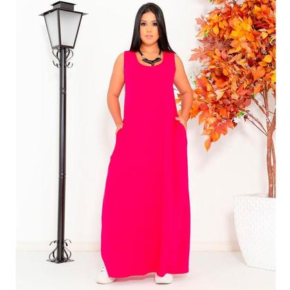 Imagem de Vestido Feminino Longo  Regata Com Bolso Plus Size Moda Despojada Mullet tendencia Fenda Lateral