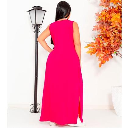 Imagem de Vestido Feminino Longo  Regata Com Bolso Plus Size Moda Despojada Mullet tendencia Fenda Lateral