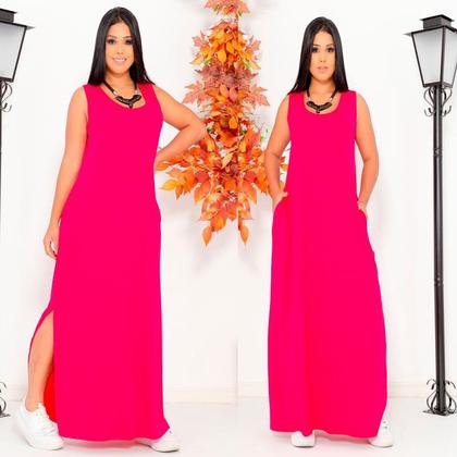 Imagem de Vestido Feminino Longo  Regata Com Bolso Plus Size Moda Despojada Mullet tendencia Fenda Lateral