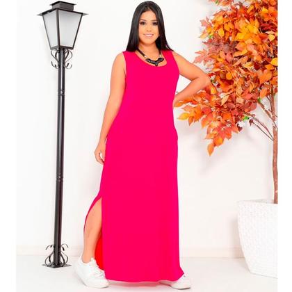 Imagem de Vestido Feminino Longo  Regata Com Bolso Plus Size Moda Despojada Mullet tendencia Fenda Lateral